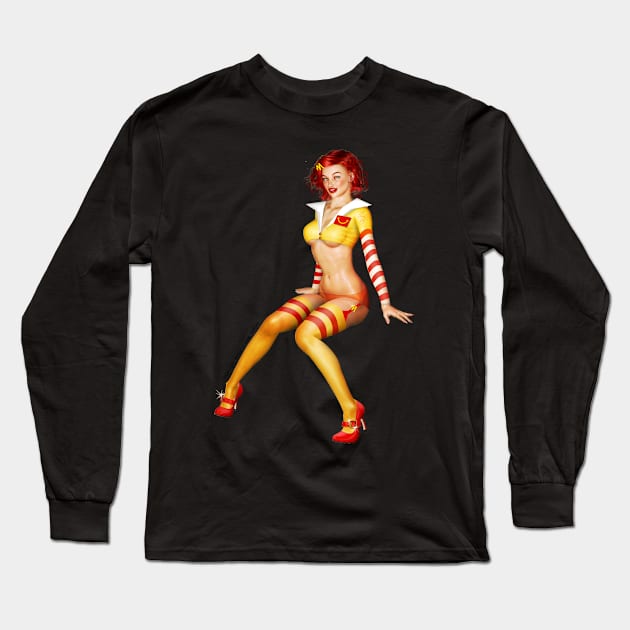 Want Fries With That Shake - Fast Food Pinup Long Sleeve T-Shirt by seanearley